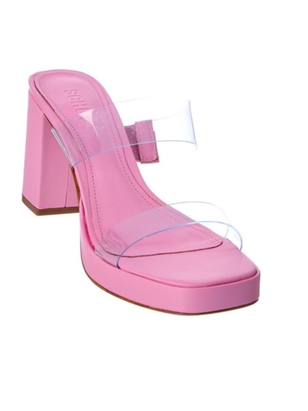 Schutz Ariella Platform Block Heel- Size 9.5- Pink w/ Clear Strap-3.5 Inches